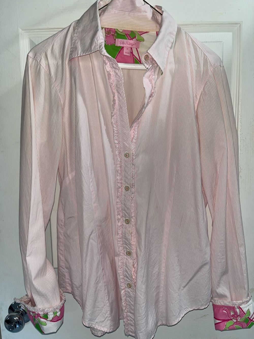 Lilly Pulitzer Ruffle Cuff Button Down Shirt | Blush Pink
